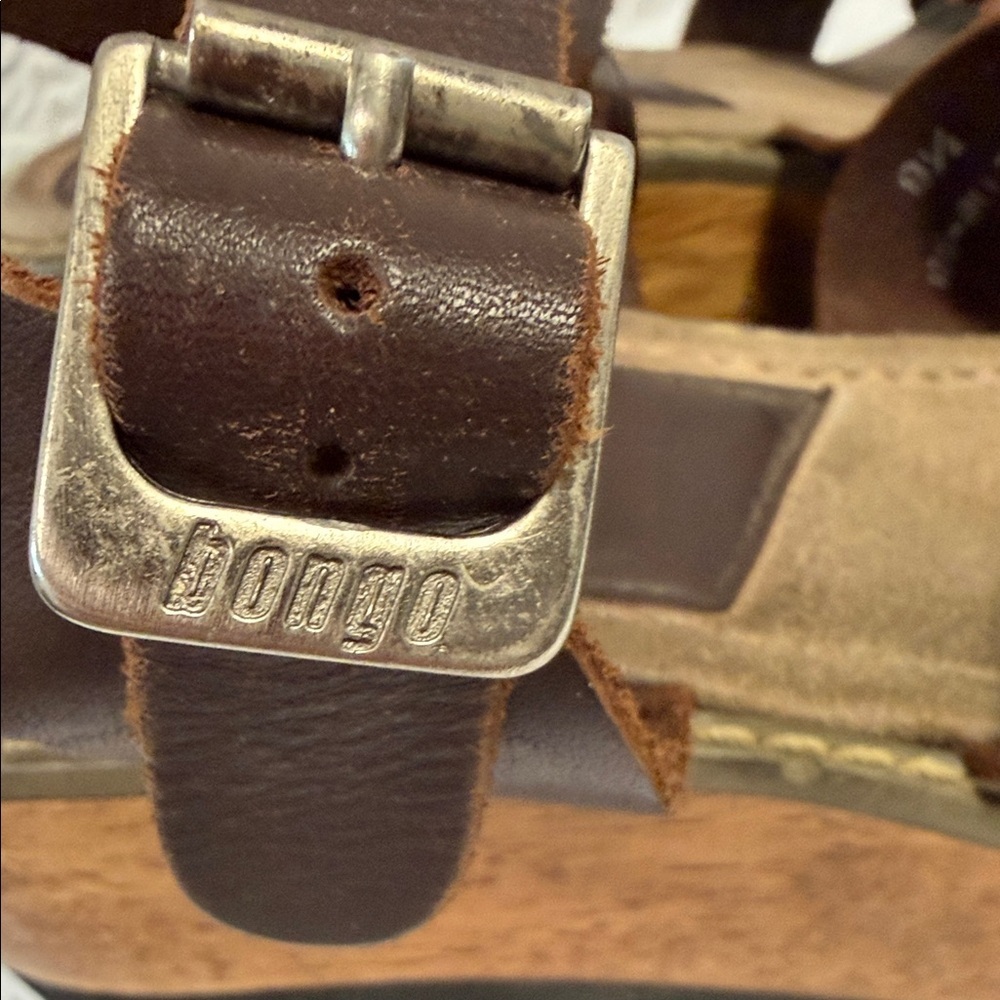 Vintage BONGO Brown Leather Platform Wedge Sandals Made In Brazil - Picture 3 of 8